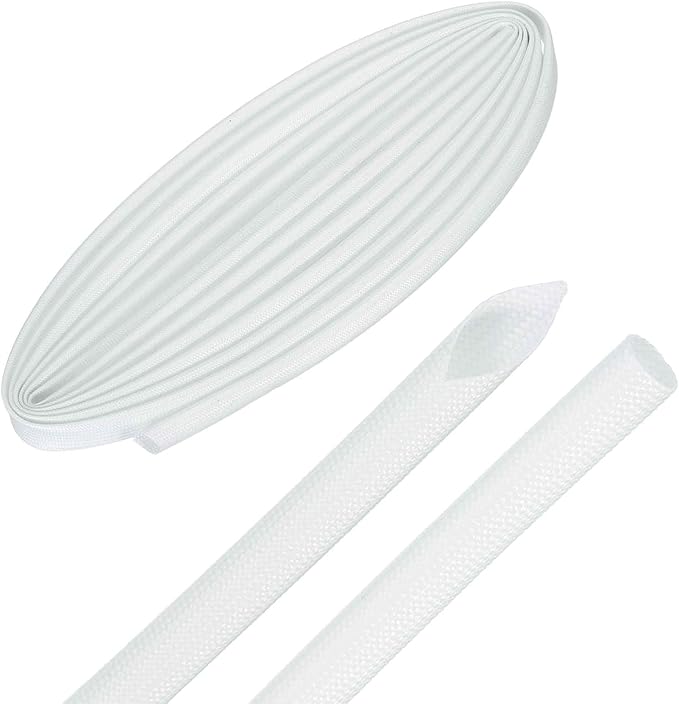 MECCANIXITY 10ft Braided Cable Sleeve, 9/32" ID 200C High Temperature 1500V Fiberglass Wire Insulation Cord Protector Organizer Wires Management for Motor Engine Fuel Line, White