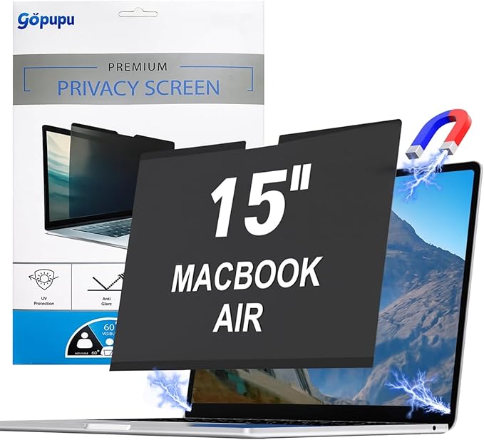Strong Magnetic Privacy Screen Compatible with MacBook Air 15 Inch 2023-2025,M2, M3, M4, Upgraded Removable Screen Protector Mac Air 15 inch Laptop Screen Filter Shield Anti BlueLight Glare Anti Spy
