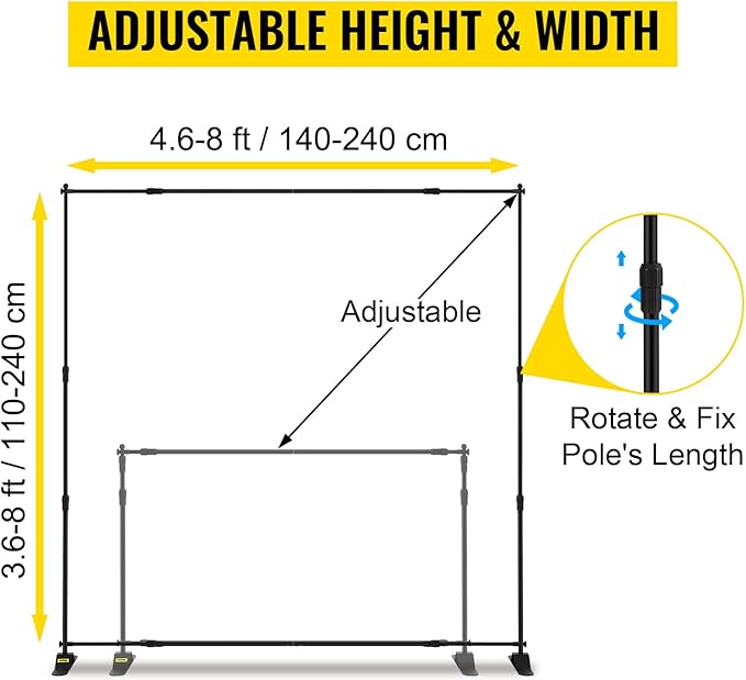 VEVOR Backdrop Banner Stand 8 x 8 Ft Adjustable Height Background Stand Backdrop with 1 Carrying Bag, Backdrop Stand for Parties Wedding Photo Booth Trade Show