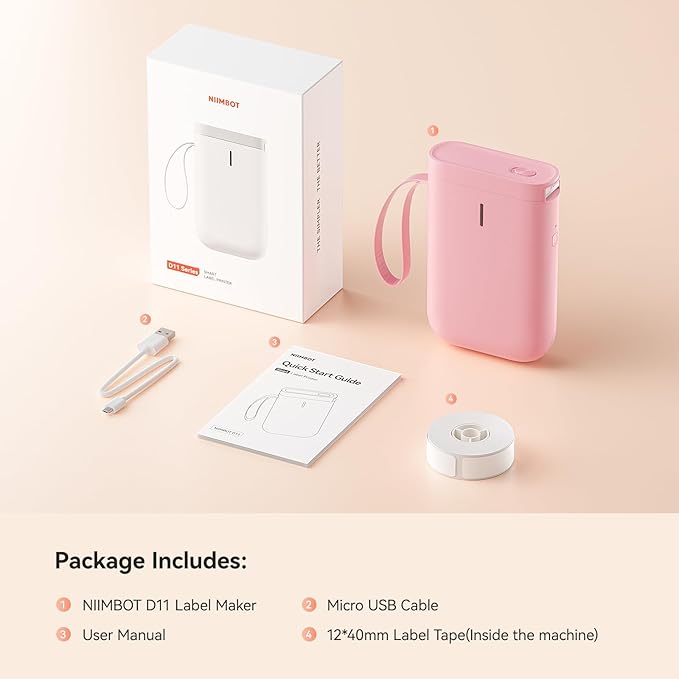 NIIMBOT Label Maker Machine D11 Label Printer Portable Wireless Connection Multiple Templates Available for Phone Easy to Use Office Home Organization USB Rechargeable