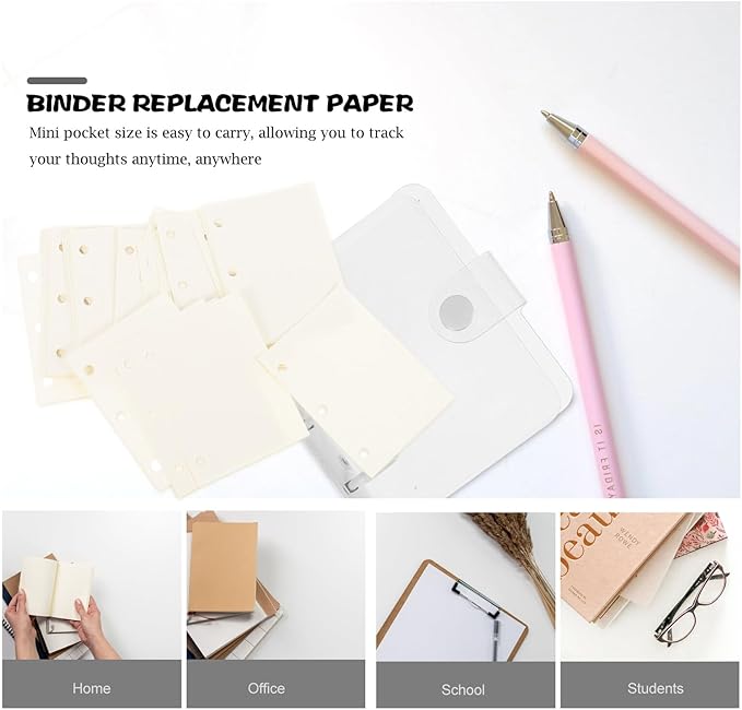 OSALADI 240 Sheets Replaceable Mini Binder Paper for Scrapbook and Writing Smooth Multi-function Loose Leaf Stationery for Diaries Reports and Planning Punch Compatible