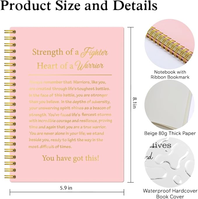 XQLZY Strength of a Fighter Pink Gold Spiral Notebook, Resignation Retirement Promotion Inspirational Gifts for Woman Coworker Boss Friend, Positive Self-Affirmation Gifts for Sister BFF Coworker