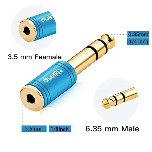 Tisino Stereo Headphone Adapte, 1/8 inch Female to 1/4 inch Male & 1/4 inch Female to 1/8 inch Male Aux Converter - Red & Blue, 2PCS