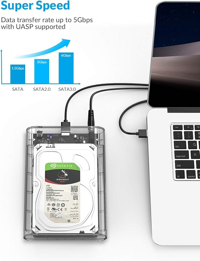 ORICO 3.5 Inch External Hard Drive Enclosure USB 3.0 to SATA 3.0 Enclosure with 12 V Adapter, Tool-Free Assembly, UASP Acceleration, Supports 16TB Max (Transparent 3139U3)