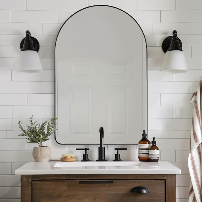 ANDY STAR Arched Mirror, Black Bathroom Mirror in Stainless Steel Metal Frame, Arch Top Rounded Corner 1 Inch Deep Set Design Wall Mount Hangs Vertical
