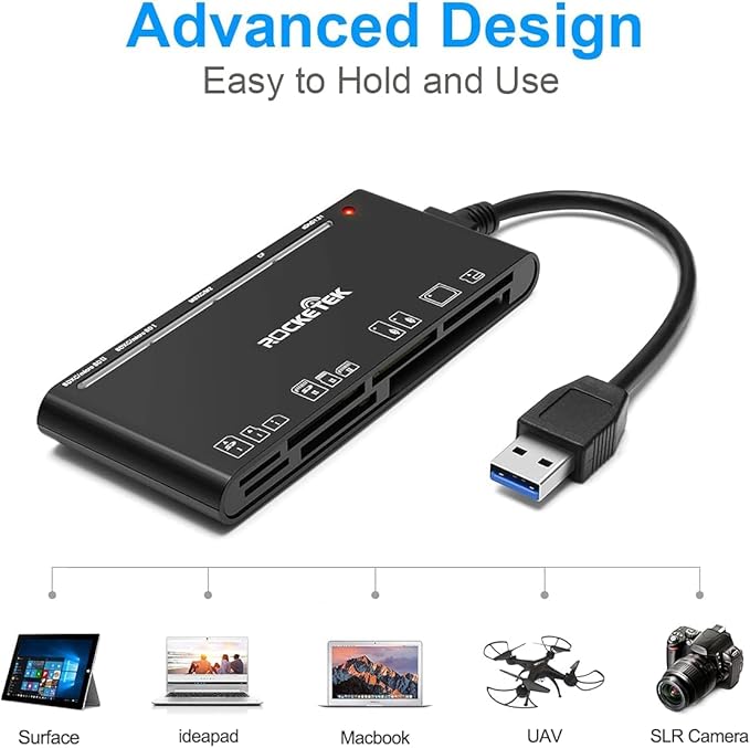 USB 3.0 SD Card Reader, 7-in-1 Multi Memory Card Reader for SD SDXC SDHC Micro SD CF MS MMC Camera Memory Card XD Card Reader, Plug and Play Simultaneously Read/Writer(5Gbps) for Mac OS, Windows