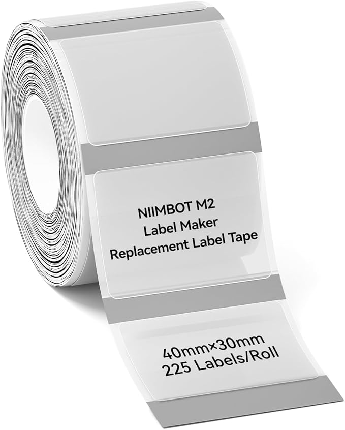 NIIMBOT M2/M3 Thermal Transfer Labels 1.57''x1.18'', for M2/M3 Label Maker, PET Material, Waterproof and High-Temperature Resistance, Long Storage Time, Clear Label Tape(40x30mm-225)