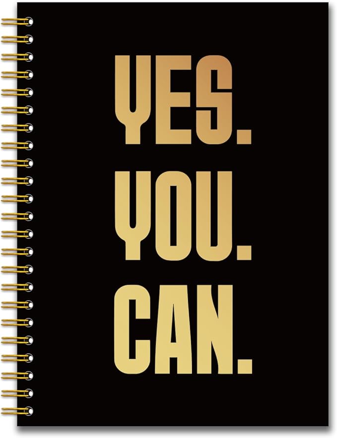 YAZMEEN Inspirational Quote Black Gold Spiral Notebook（160 Pages） Yes You Can Blank Hardcover Notebook Employee Appreciation Gift Office Notebook Gift Funny Encouragement Gift for Colleague Friend