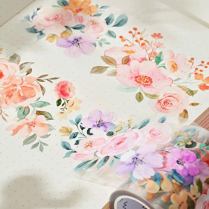 WT Flower Corridor Wide Washi Tape, Single Roll, Original Designs, Floral Decorative Tape, 60mm Wide, Washi Tape for Journaling, Bujo Planner Supplies, DIY Paper Tapes