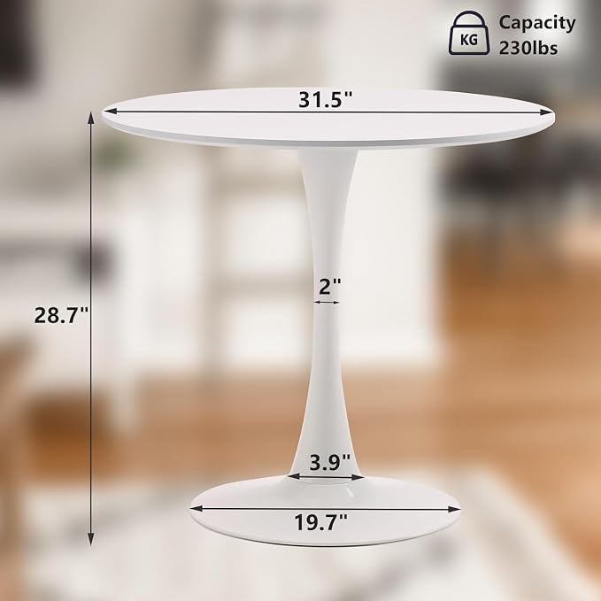 White Round Dining Table 31.5" Tulip Dining Room Tables Kitchen Dinner Circle Table 2-4 People with MDF Table Top Mid-Century Small Social Coffee Tables for Break Dining Room, Cafe, Lobby