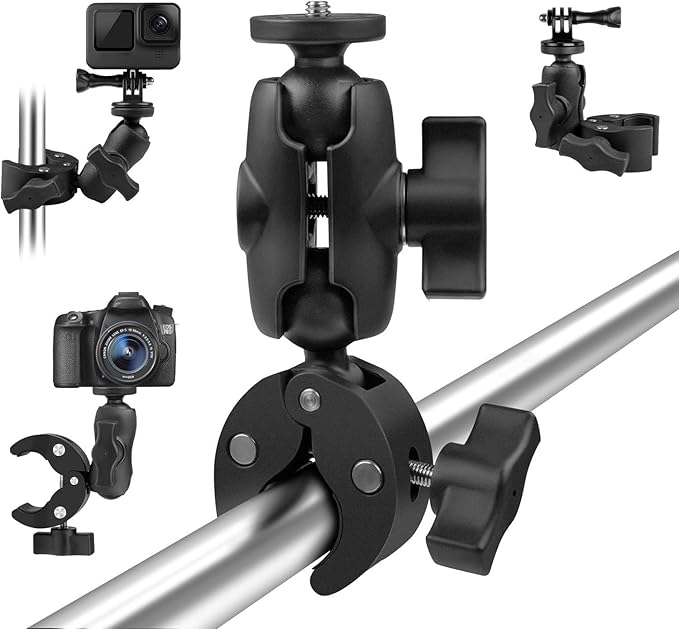 Taisioner Super Camera Clamp Mount Double Socket Arm 1/4"-20 Ball Head Adapter Gopro Accessories Suitable for GoPro AKASO DJI Action Insta360 or DSLR Digital Camera Monitor/LED Lights/