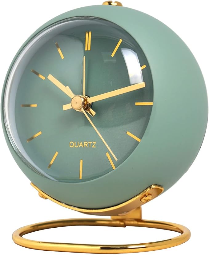 SHISEDECO Small Tableclocks Classic Non-Ticking Tabletop Alarm Clock with Night Light, Battery Operated Deskclock with HD Glass for Living Room Bedroom Bedside Indoor Decor (RN- Green)