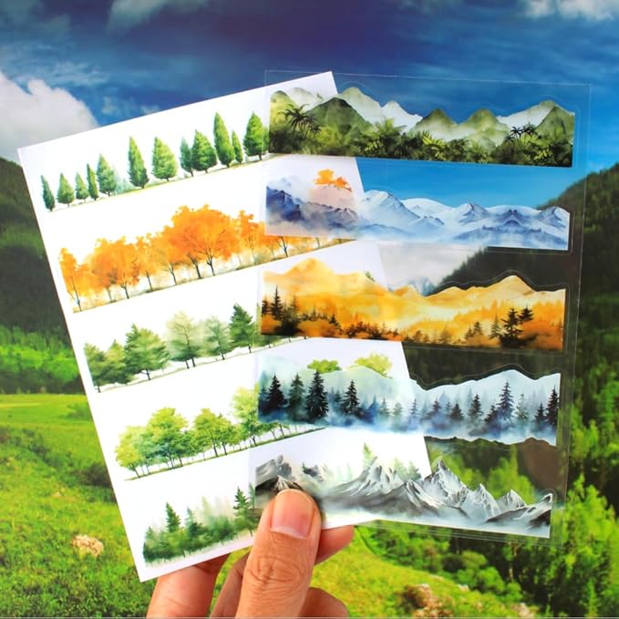 20 Sheets Nature Landscape Pre-Cut Journaling Stickers Book for Junk Journaling, Scrapbooking, Collage, Planner, Album, Transparent PET and Washi Stickers for Adults