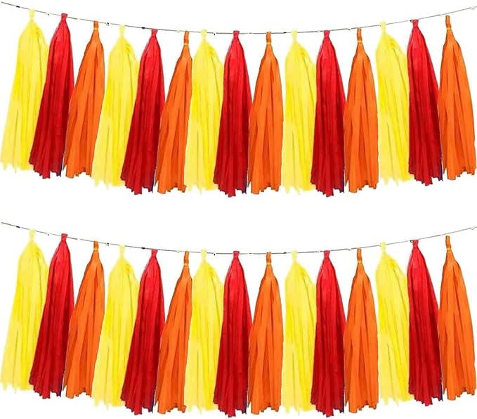We Moment Red Orange Yellow Tissue Paper Tassels Party Tassel Garland Banner for Birthday Thanksgiving Party Decoration, DIY Kits,15PCS