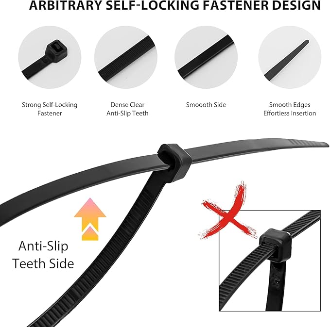 Zip Ties 6 inch, 1000 Pack Black Zip Ties, Self-Locking Nylon Cable Ties with 40 lbs Tensile Strength,Wire Ties for indoor and outdoor use.