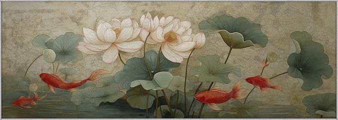 Lotus Flower Runner Rug 2x5, Koi Fish Design, Asian Art Area Rug Washable Hallway Rugs Non-Slip Floor Carpet Runner for Bedroom, Narrow Hallway, Kitchen Aisle