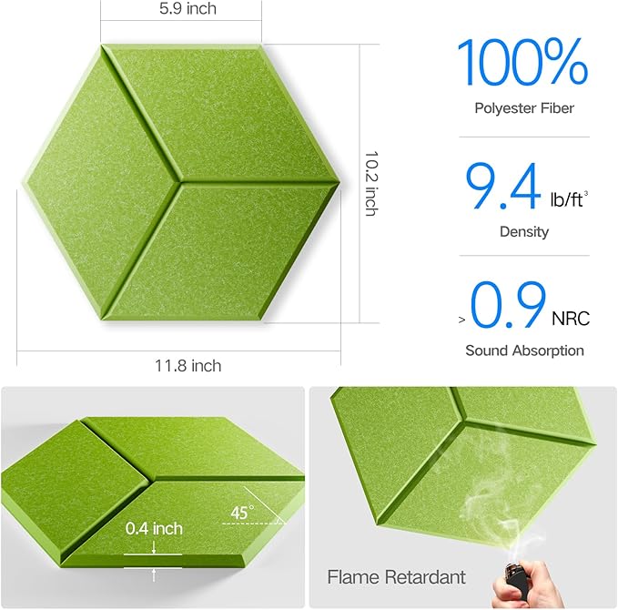16 Pack Self-Adhesive Acoustic Panels 12" X 10" X 0.4" - Sound Proof Foam Panels for Wall with High Density, Y-Lined Design, Flame Resistant, Absorb Noise and Eliminate Echoes(Olive Drab)