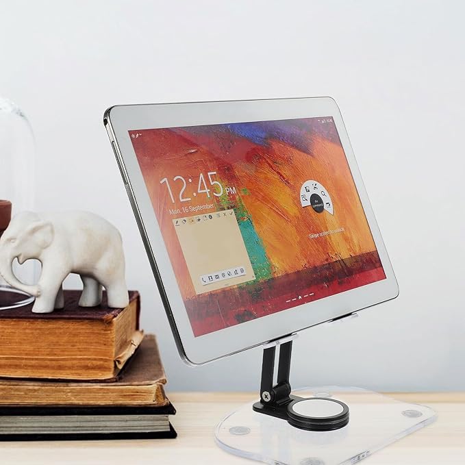 VERDANVERSE Adjustable Acrylic Folding Tablet and Phone Stand for Desk, 360° Rotatable Holder Compatible with Ipad and Laptop, Black, Suitable for Home and Office Use