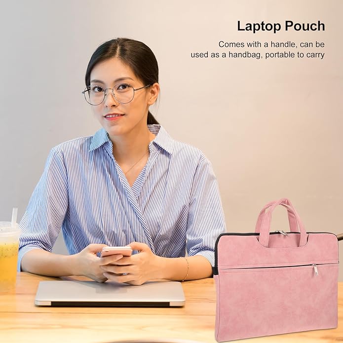 TOBBOMEY Portable Laptop Handbag for Women 15.6 Inch Pink Tablet Shoulder Bag with Adjustable Strap Waterproof Crossbody Computer Bag for Travel and Work