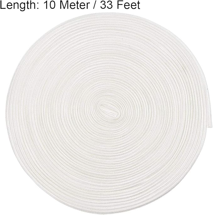 uxcell Insulation Braid Sleeving,4mm/0.16 Inch-10m/33 Feet High Temp Fiberglass Sleeve White