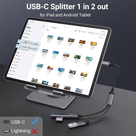 KiwiBird USB C Splitter 1 in 2 Out Charging, USBC Power Data Splitter Extension Y Cable, Type C Male to Dual USB C Female Port Adapter, Compatible with Laptop Mac Car Flash Drive Keyboard Mouse