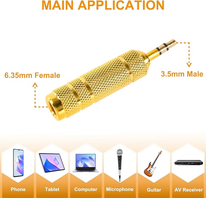 QAJOPFN 4 Pack Headphone Jack Adapter - 3.5mm (1/8 inch) Male to 6.35mm (1/4 inch) Female and 6.35mm (1/4) to 3.5mm (1/8) Audio Adapter for Player, Headphone, Guitar Amplifier