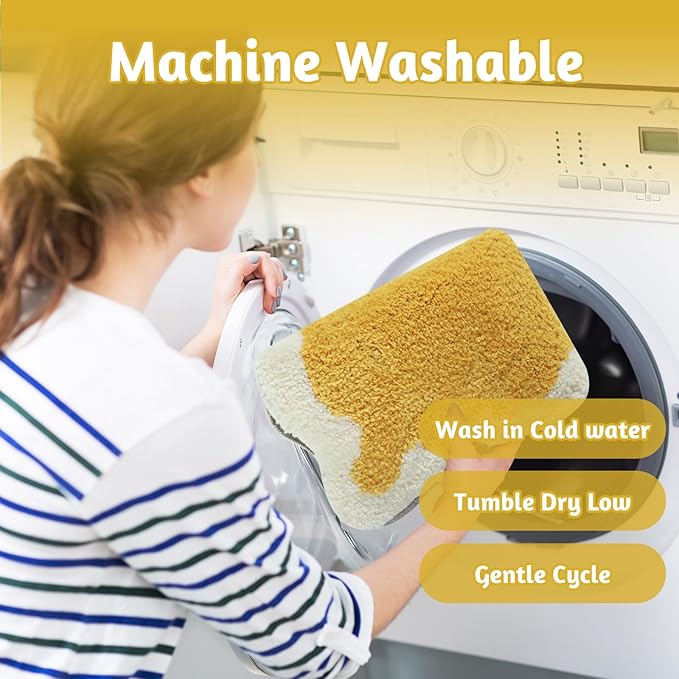 Uphome Bath Mats for Bathroom, Soft Shaggy Microfiber Absorbent Bathroom Rug Non Slip, 18x26 Cute Scalloped Machine Washable Bathroom Mat for Shower, Floor, Tub, Sink, Yellow