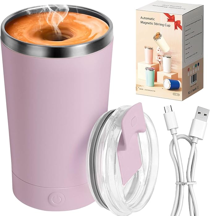 hatisan Self Stirring Coffee Mug With Lid Electric High Speed Self Stirring Mug 400ml Rechargeable Detachable Stainless Steel Self Stirring Cup for Coffee, Milk, Cocoa Christmas Gift(Purple)