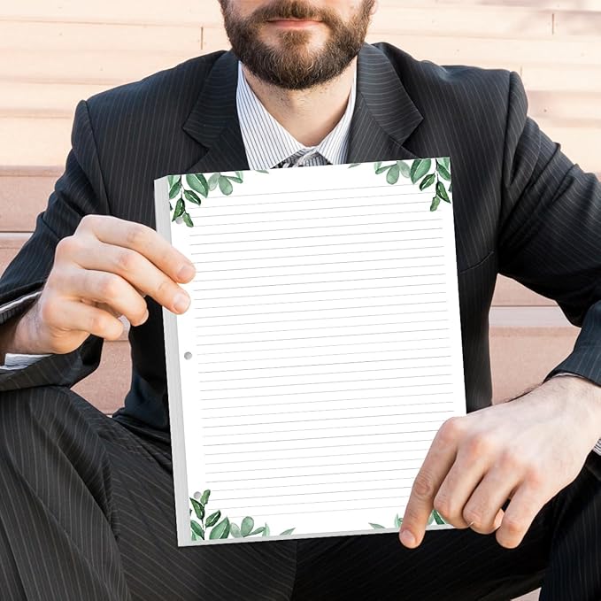 A4 Lined Refill Paper, 3-Hole Punched Ruled Filler Paper, 100Sheets / 200Pages Loose-Leaf Line Paper, 100gsm White Paper, 8.5'' x 11'', Leaf