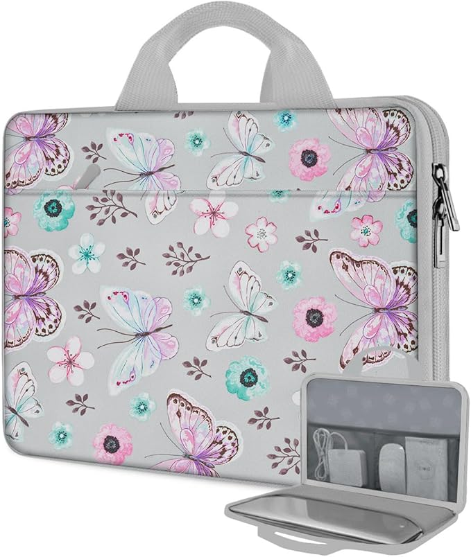 Hseok Laptop Case 13.3-14 inch Briefcase Handbag, Water-Resistant and Shockproof Computer Sleeve Compatible with MacBook Pro 14", Mac Air/Pro 13.3" and 13"-14" Notebooks Chromebooks,Butterfly