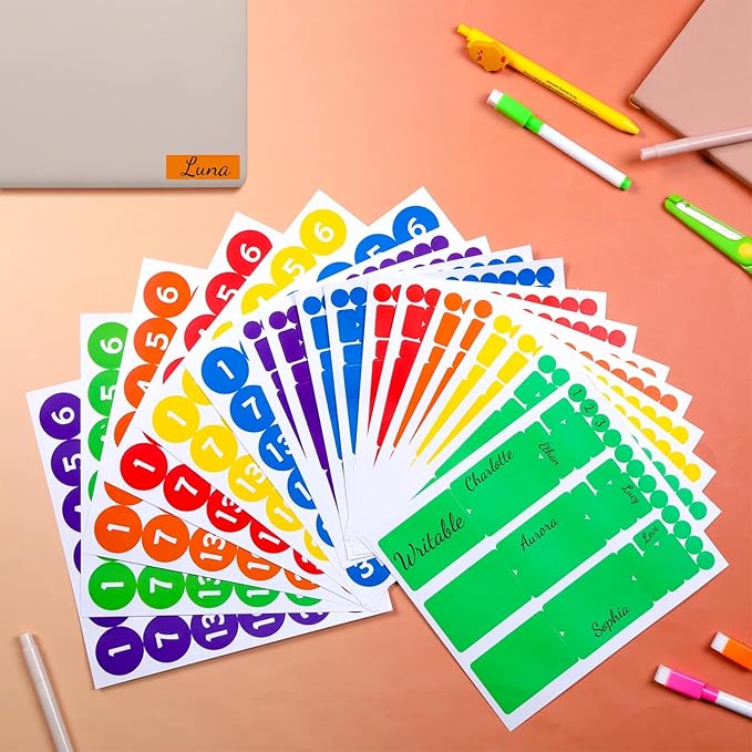 18 Sheets Classroom Laptop Labels-Chromebook Color Coding Stickers with Round & Rectangular Styles,Paper Cable Label Chromebook Labels to Write for Teacher Classroom Computer Management (6 Color)
