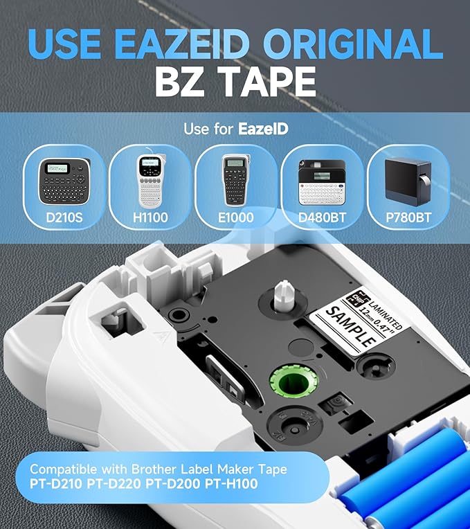 Label Maker Waterproof-Labels, Handheld Label Maker Machine with-Tape 12mm 0.47 Laminated White, Backlit Screen Multiple Fonts & Symbols, Portable Keyboard Labeler for Home Office School Use, H1100