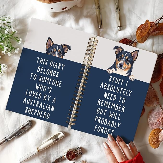 LIANGW Funny Australian Shepherd Gifts for Women & Men, Australian Shepherd Spiral Notebook Journal, Pet Dog Mom Owner Gifts 5.5x8.3 Inch