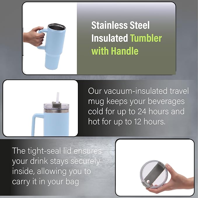 H&F Clicks Insulated Tumbler, Stainless Steel Tumbler with Leakproof Lid for Water, Coffee or Iced Tea. Cup Holder Compatible for Travel, BPA-Free Water Bottle, Vacuum Insulated Tumbler.