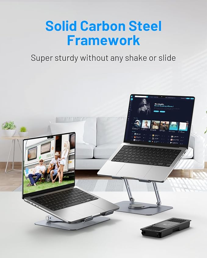 METFUT Laptop Cooling Stand with Detachable Thermoelectric Cooler, Adjustable Height & Angle, 360 Rotation Base, Carbon Steel Framework, Ultra-Quiet & Super Sturdy for up to 15.6” Laptop (Grey)