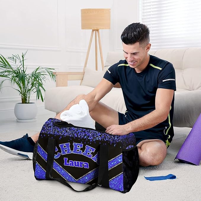 Personalized Cheer Bag Gifts for Girls Sport Cheerleading Gym Travel Duffel Bag Overnight Weekender Bags with Name (Klein Blue)