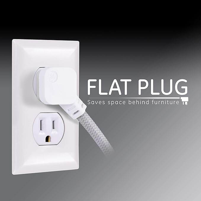 GE UltraPro 7 Outlet Surge Protector, USB-C Charging, 4 ft Designer Braided Extension Cord, 1440 Joules, ETL Listed, White, 41355