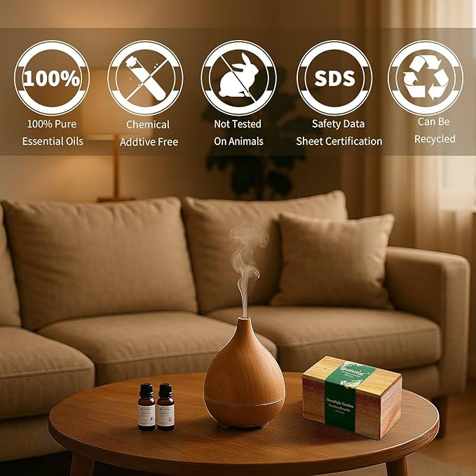 Dohale Essential Oils Set Acacia Wood Gift Box - Stress Relief Relax Soothe, Top 8 Aromatherapy Oils for Diffuser Hotel Scent Home Fragrance Candle Making - Chamomile, Lavender & More 10ml