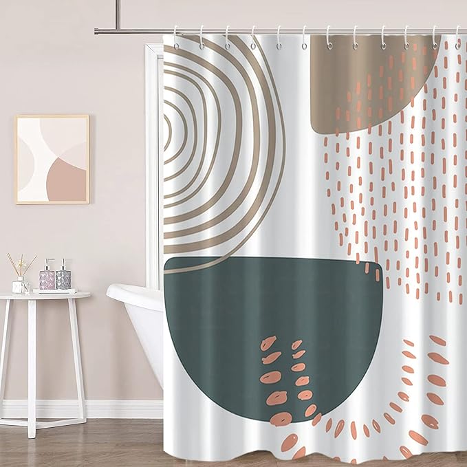 Boho Shower Curtain, Mid Century Modern Abstract Minimalist Beige Neutral Machine Washable Waterproof for Bathroom Bathtub with 12 Hooks 72x72
