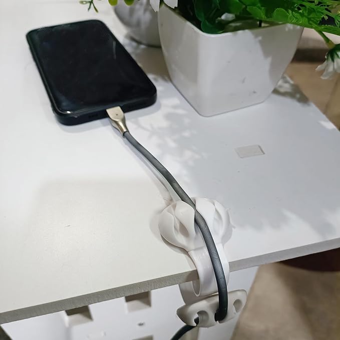 Coralpearl Desk Cable Drop Clips Non-Adhesive, Table Cord Stay Holder Weighted, Small Wire Management Clamp Removable, Silicone Tidy Organizer Keeper for Phone Computer Chargers (2 White)