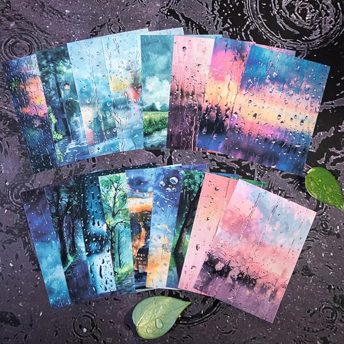 60 Sheets Large Size Rainy Day Scrapbook Stickers for Scrapbooking Supplies, 6 Assorted Rain Scenes Transparent PET Stickers for Journaling, Junk Journals, Collage, DIY Crafts Arts
