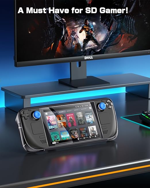 Accessories for Steam Deck & OLED, TPU Soft Cover with 3-Level Adjustable Magnetic Kickstand, Type C Adapter, 8 Thumb Grip Accessories for Steam Deck OLED with 2pcs HD Screen Protectors