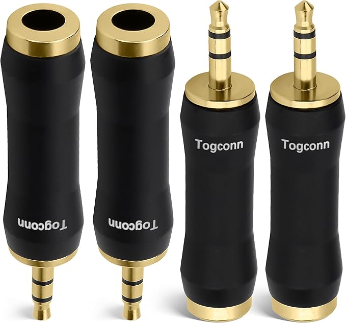 Togconn 1/8 Inch to 1/4 Inch Adapter 4 Pack, 3.5mm TRS Stereo Male to 6.35mm Quarter Inch Female Jack Plug Gold-Plated Pure Copper Audio Converter Connector Premium Quality Series
