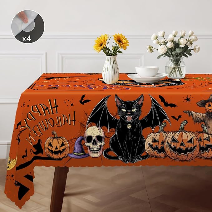 Eikione Rectangular Tablecloth 152x220inch, Halloween Cat Tablecloth Waterproof and Wrinkle-Free, Table Covers, Summer Decorations for Home Dining