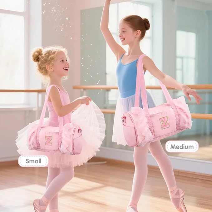 Personalized Initial Dance Bag for Girls 6-9, Medium Lace Gym Sport Yoga Cheer Dance Bags Gift for Teen Girls, Cute Letter Kids Ballet Bag Toddler Travel Duffel Tote with Adjustable Straps(Pink-Z)