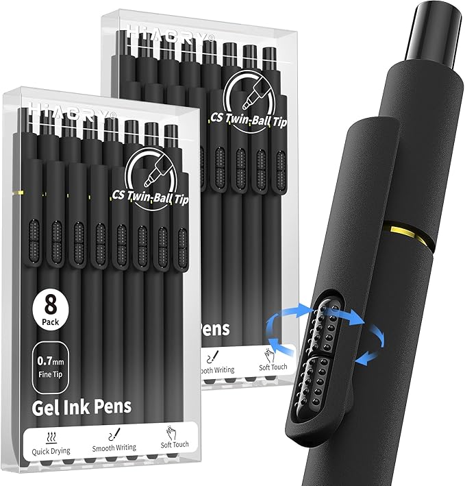 Hiacry 16 Pcs Gel Pens - 0.7mm Fine Point Smooth Writing Fidget Pens, Quick-Dry Long Lasting Black Ink, Office & School Supplies Men Women Student (16 Count, Black Ink)