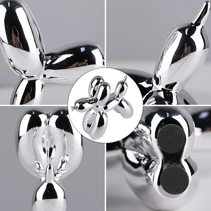 Silver Balloon Dog - Animal & Modern Sculpture Decor for Bedroom, Office & Preppy Room