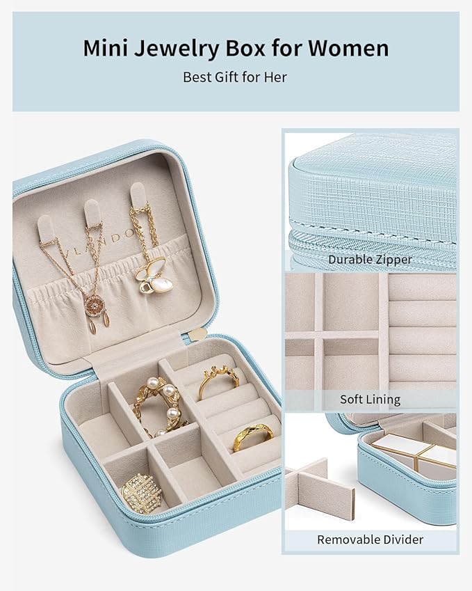 VLANDO Travel Jewelry Case - Teacher Appreciation Gifts for Women - Small Jewelry Travel Organizer Box Travel Essentials Gift for Teen Girl Women - Blue*6 pack
