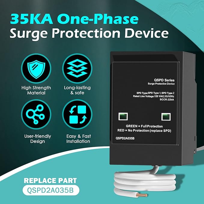 Replacement for Siemens QSPD2A035B 1-Phase 3-Wire Surge Protection Device, 120/240 VAC, 35 kA SCCR, 2 Poles