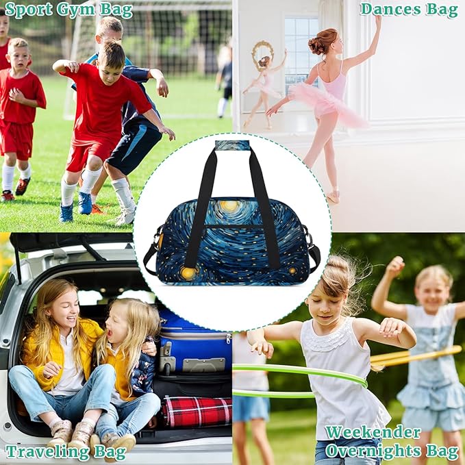 Starry Night Gym Travel Duffle Bag for Women & Men with Front Zipper Pocket for Sports, Overnight, Weekender, Carry On,Workout & Dance Bag,Stars Sky,18.9 * 8.7 * 10.6 in